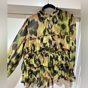 Ruffled Abstract Print Chiffon Blouse